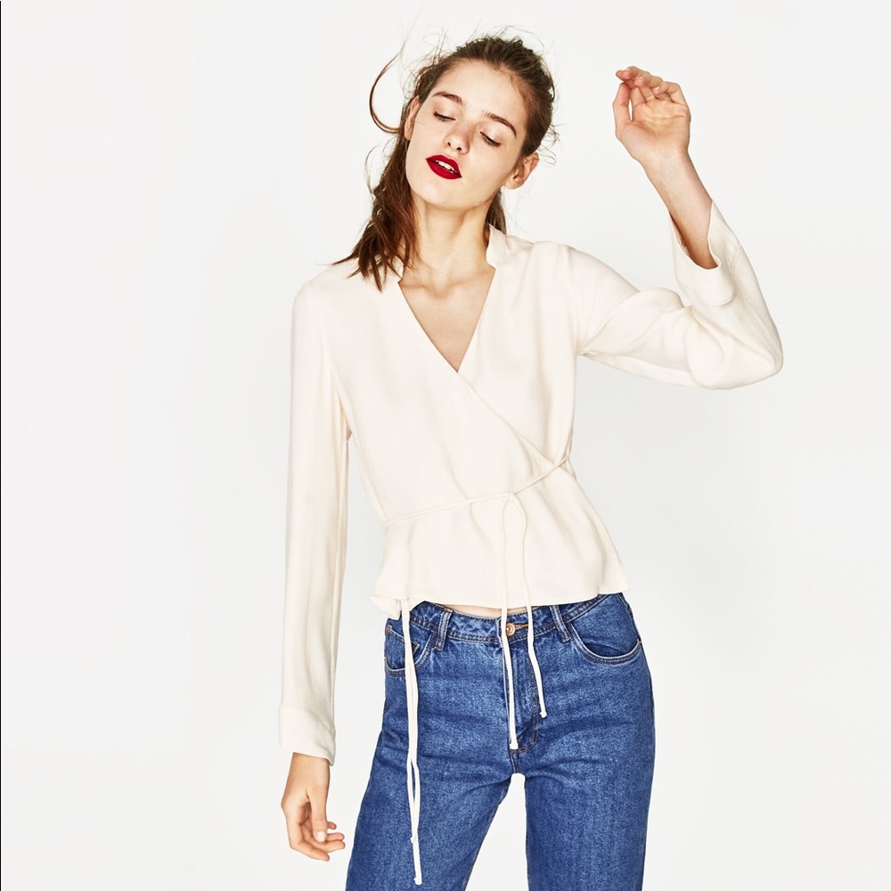 NWT Zara wrap crossover top blouse white ecru